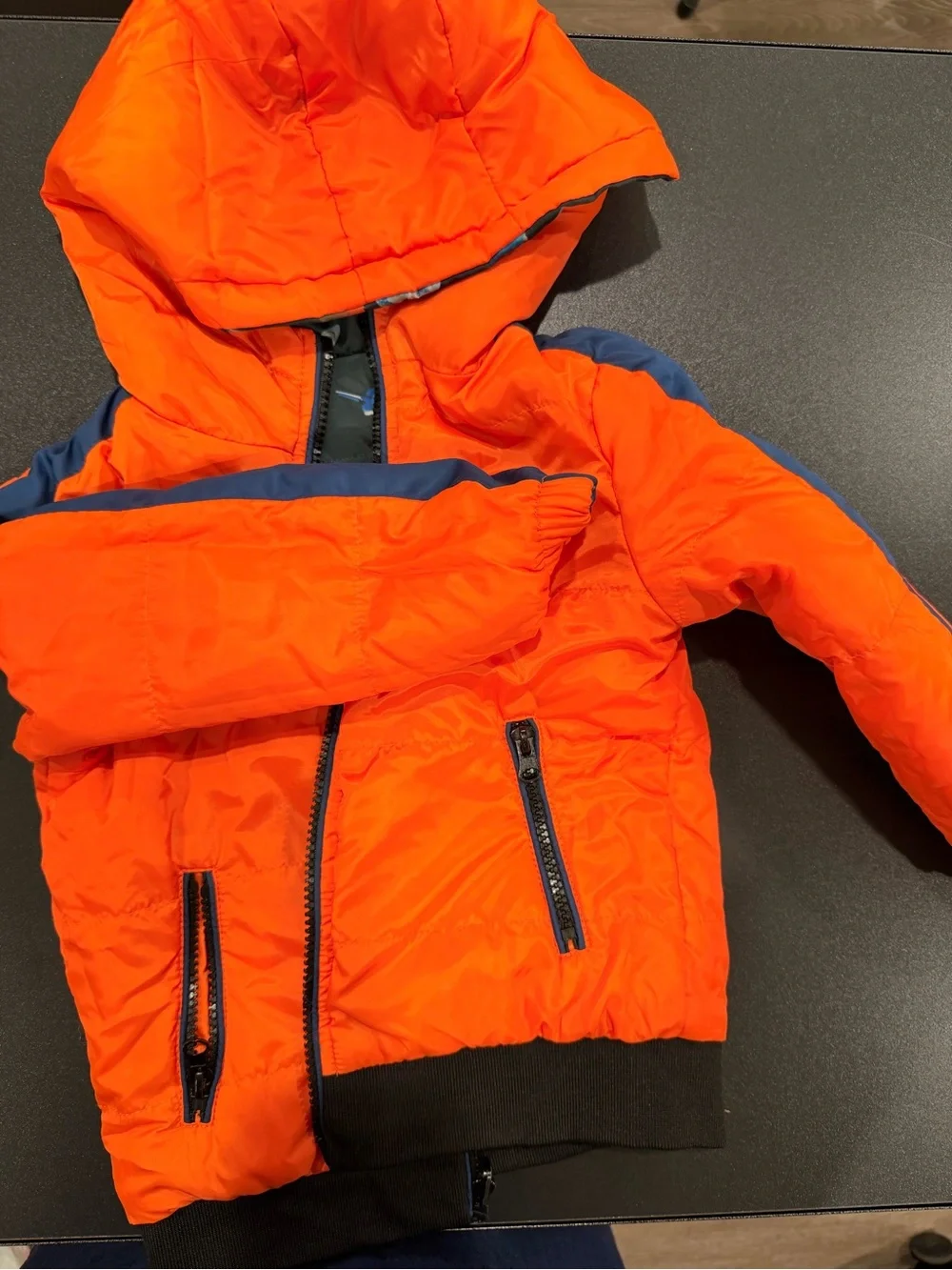 Kids Bright Orange Hooded Puffer Jacket reversible
